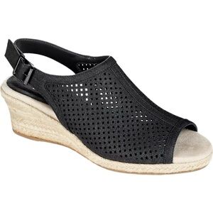 NEW- Easy Street Stacy Sandals -Open toe wedge sling back wedge -Black 7 Wide